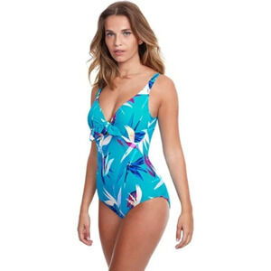 Profile by Gottex Paradise V-Neck Tie Front Underwire One Piece Swimsuit Size 10